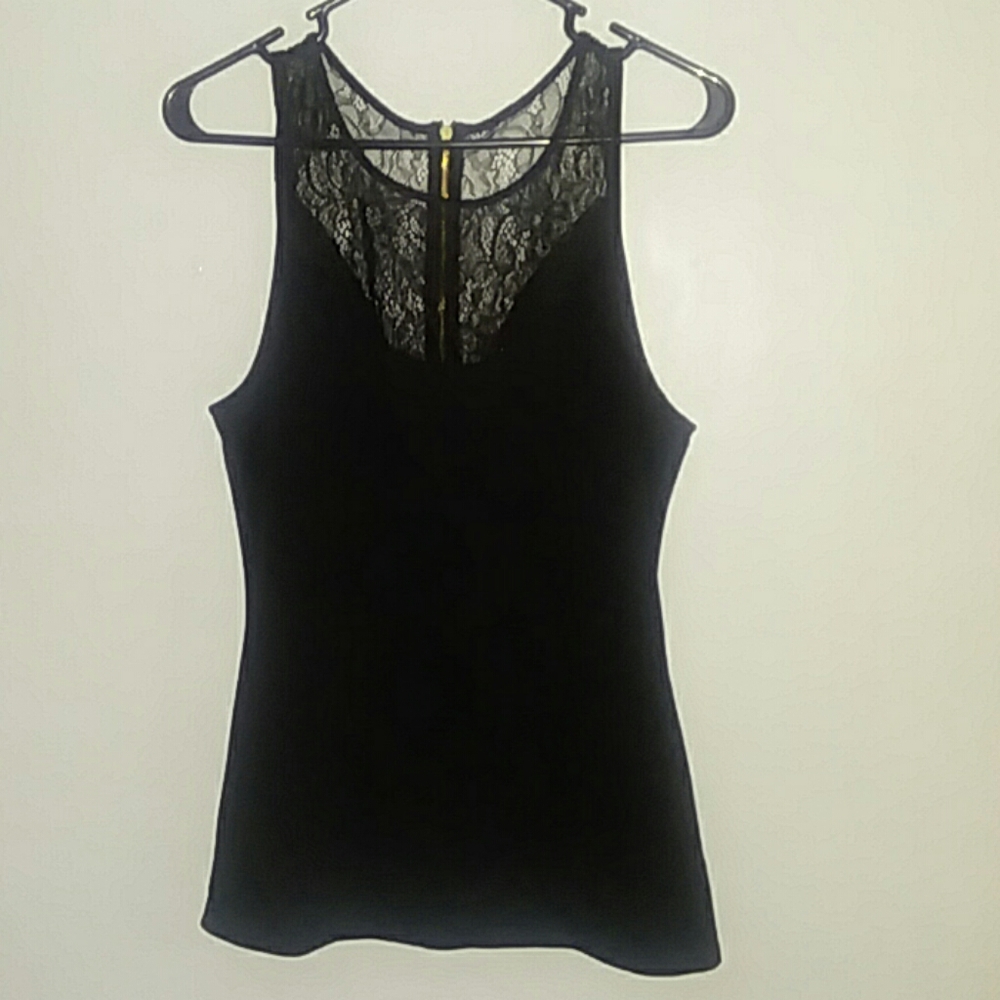 Express medium black lace top with zipper back